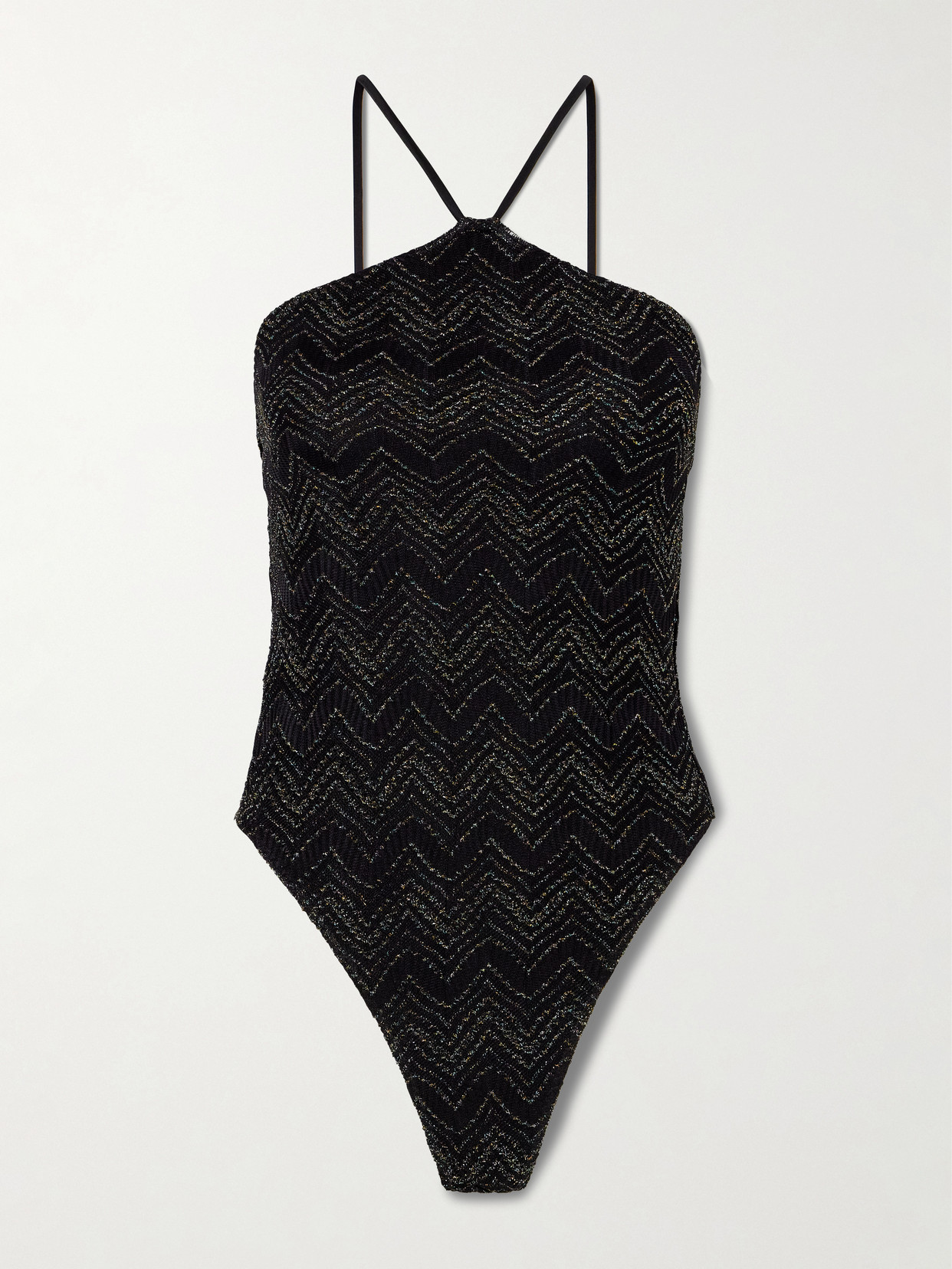 Missoni Mare Striped Metallic Crochet-knit Swimsuit In Black