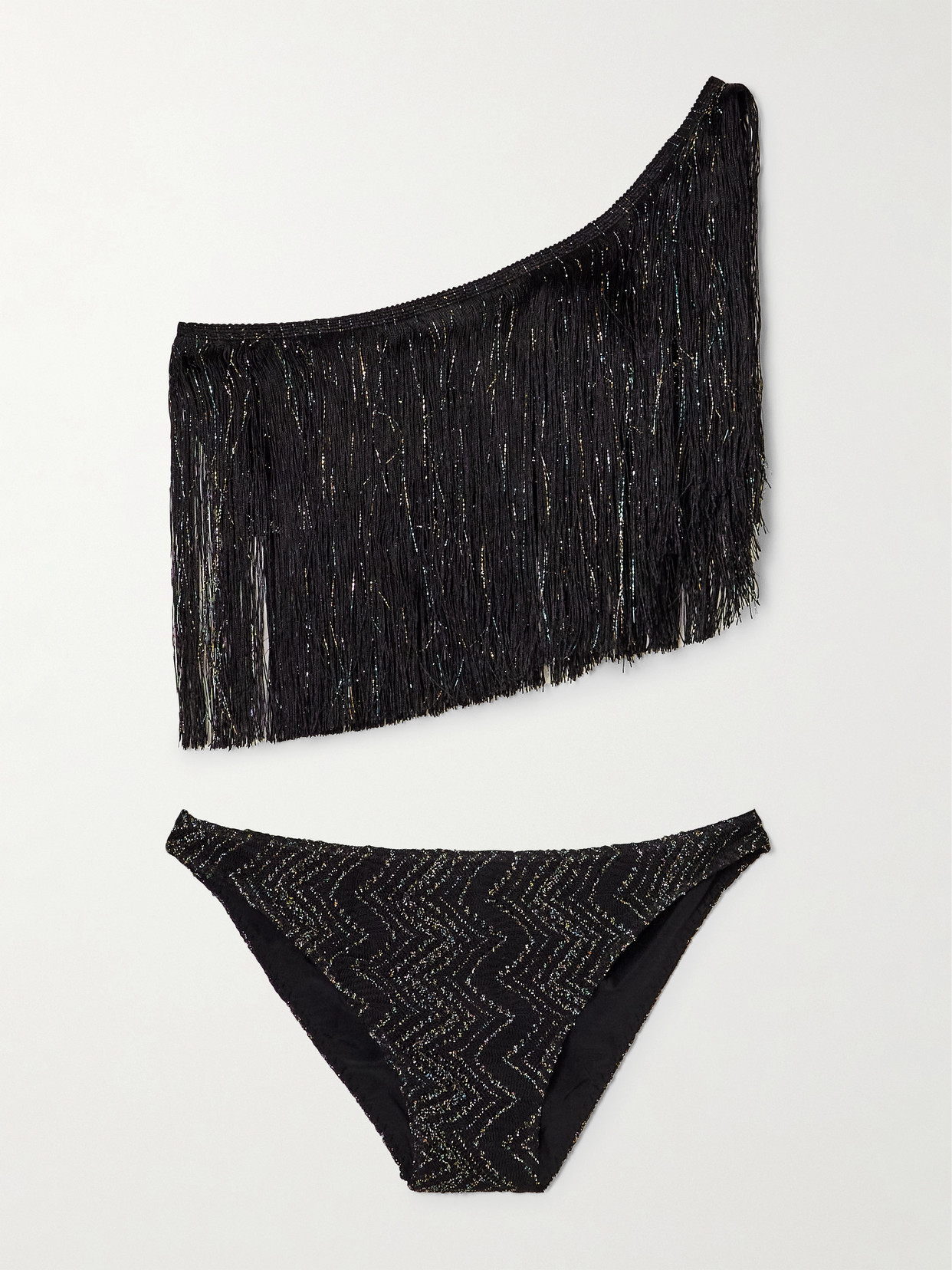 MISSONI MARE FRINGED STRIPED METALLIC CROCHET-KNIT BIKINI