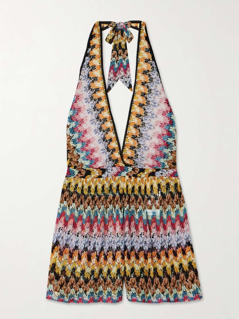 Missoni Metallic Crochet-knit Halterneck Playsuit