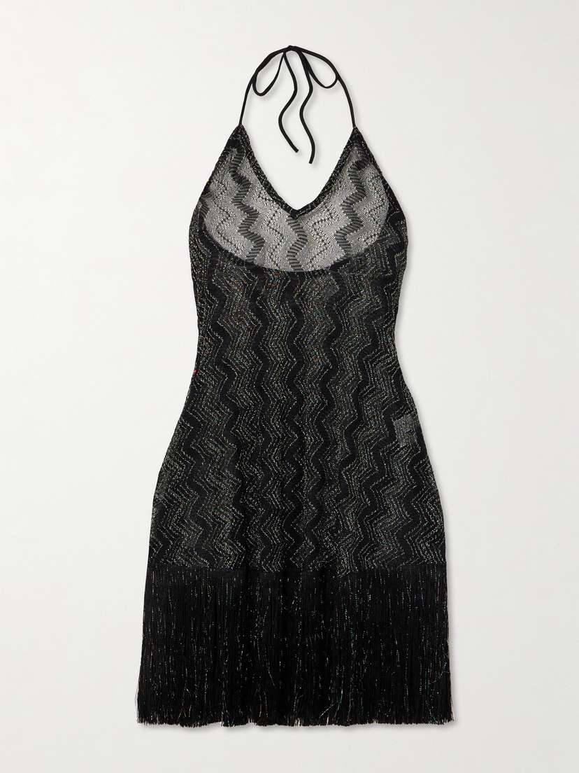 Missoni Mare Fringed Metallic Crochet-knit Halterneck Dress