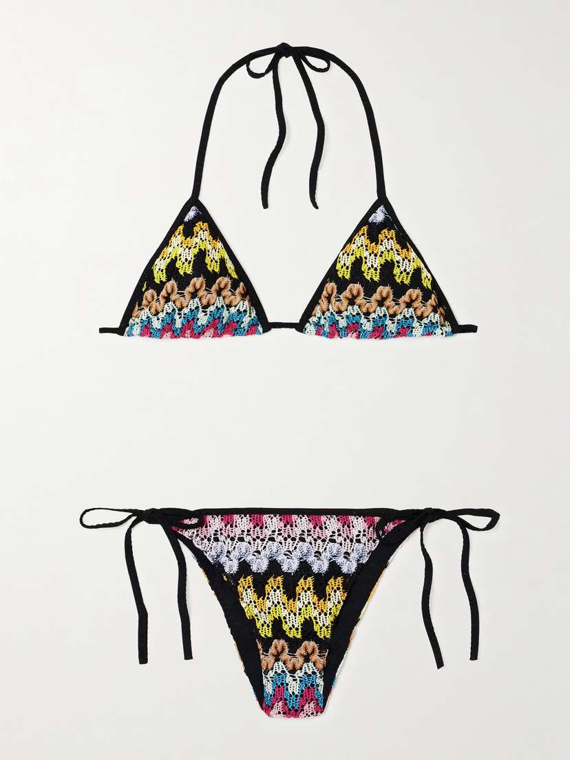 Missoni Mare Metallic Striped Crochet-knit Triangle Bikini