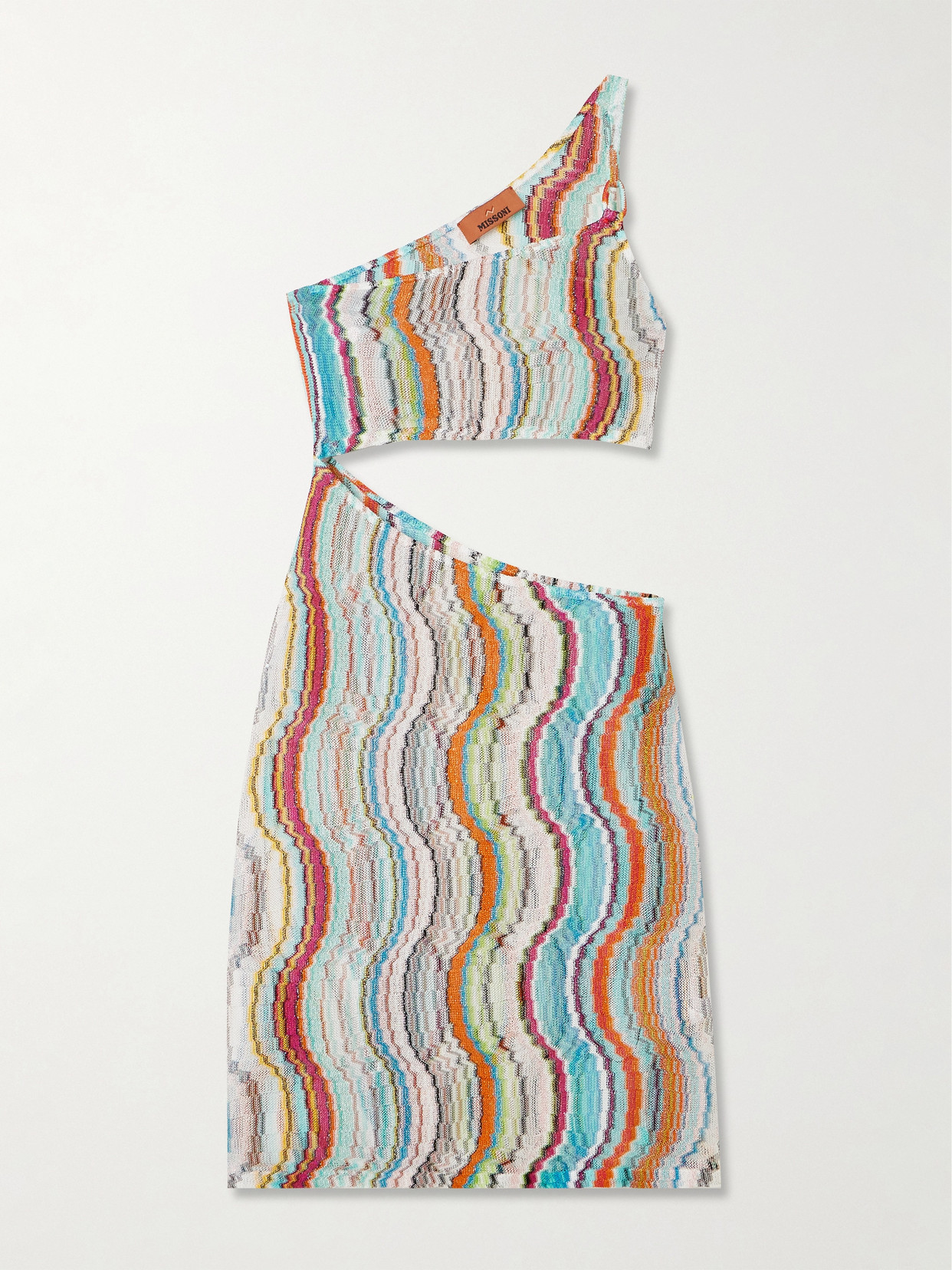 Missoni One-shoulder Cutout Metallic Crochet-knit Mini Dress In Multi