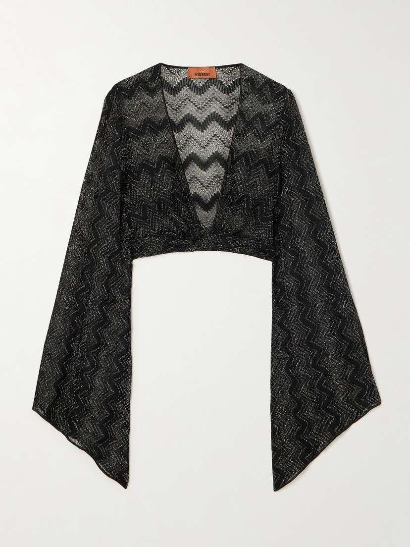Missoni Cropped Tie-detailed Metallic Crochet-knit Top