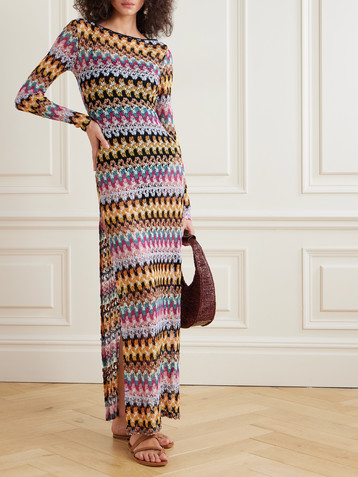 Missoni Open-back metallic crochet-knit maxi dress