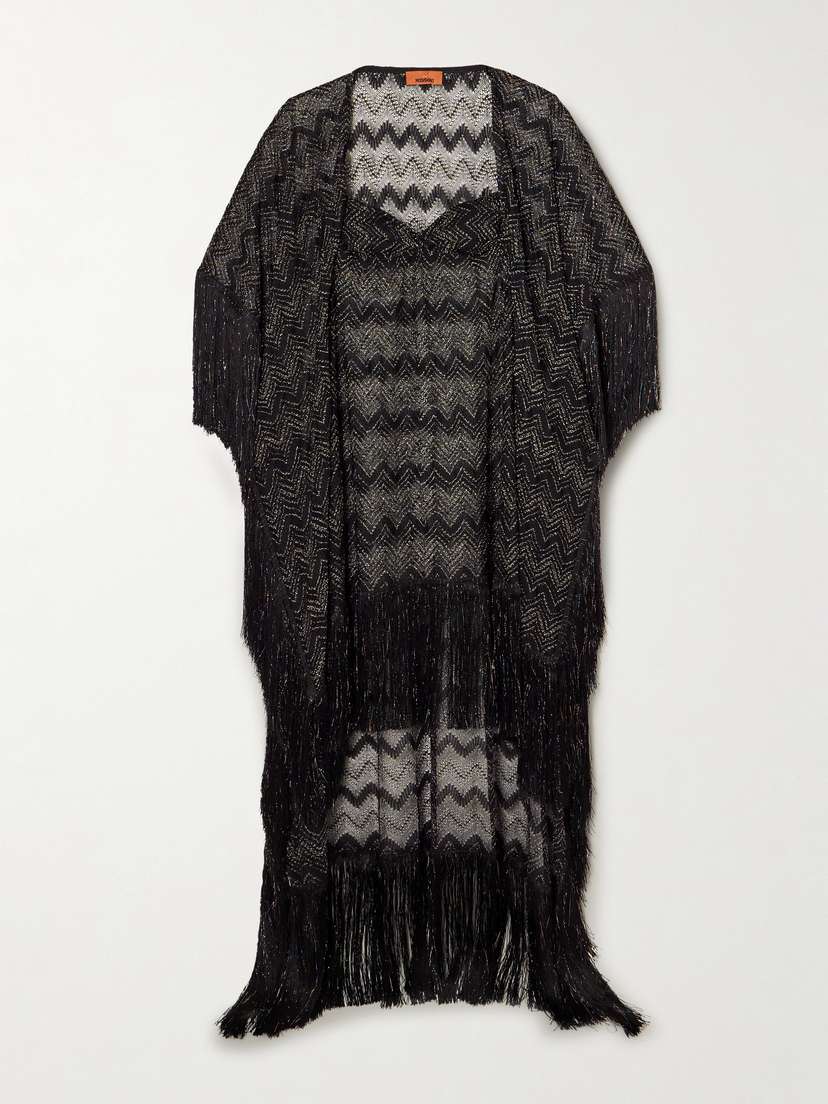 Missoni Mare Fringed Striped Metallic Crochet-knit Kaftan