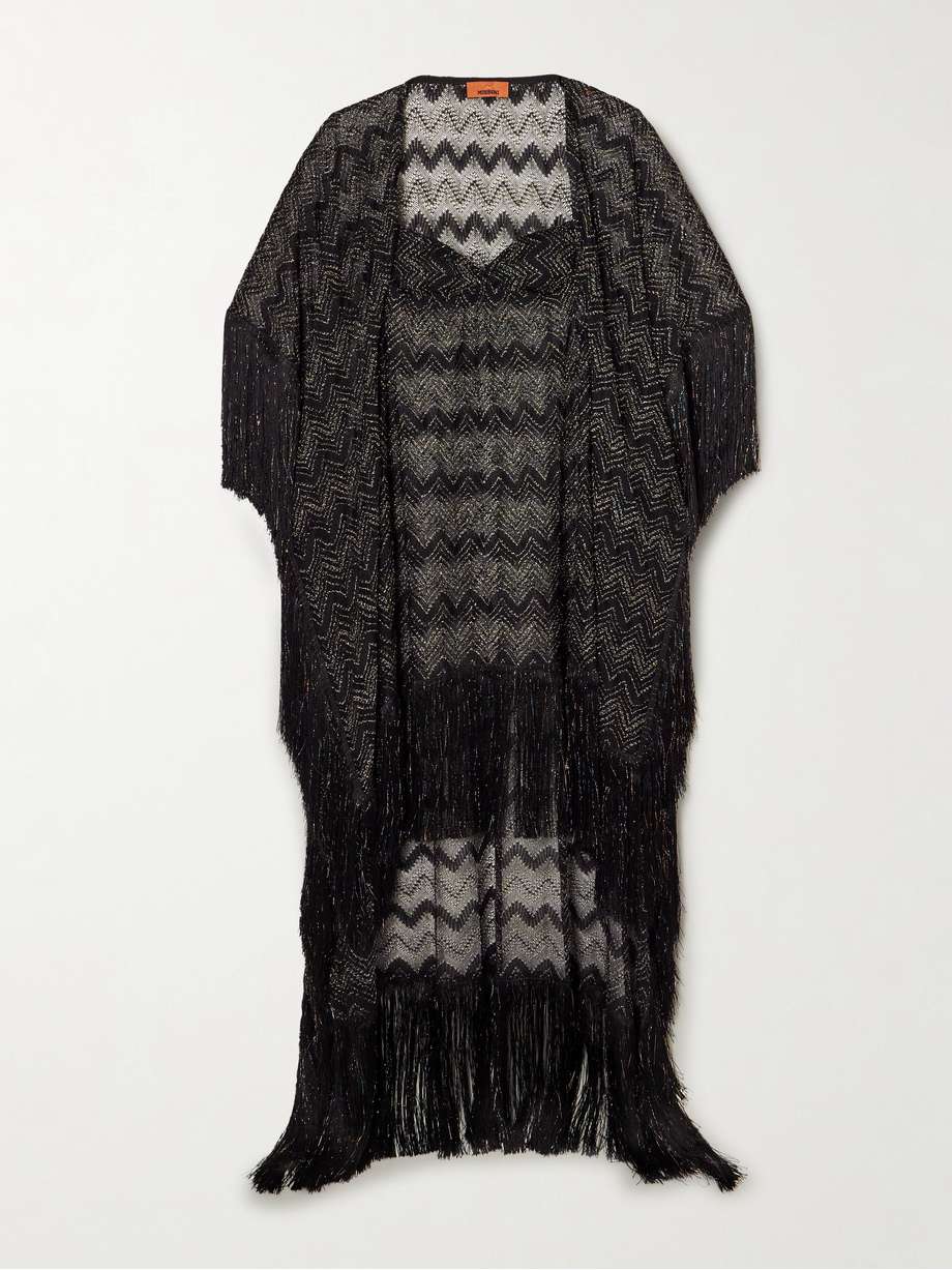 mare fringed striped metallic crochet-knit kaftan