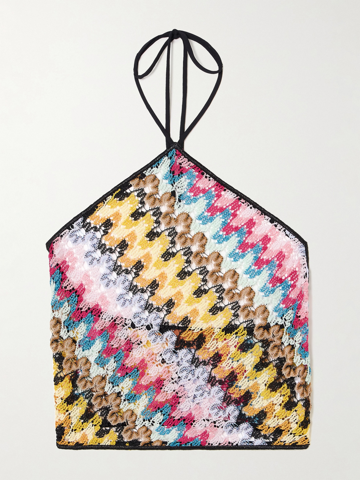 MISSONI CROPPED METALLIC CROCHET-KNIT HALTERNECK TOP