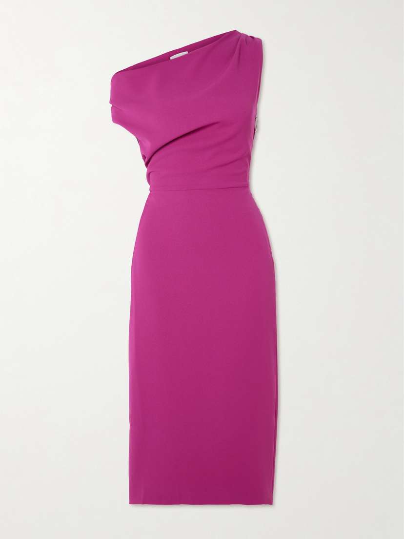 16Arlington Kira One-shoulder Draped Crepe Midi Dress