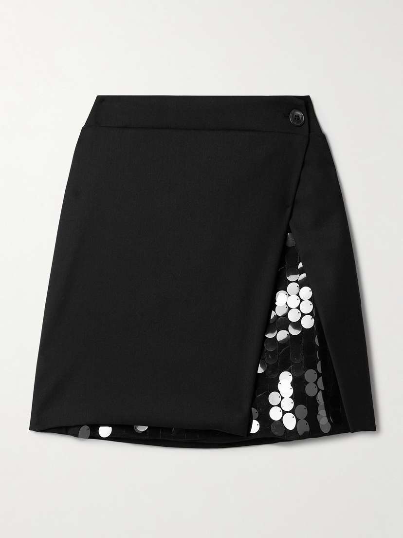 16Arlington Noelia Twill And Paillette-embellished Tulle Mini Wrap Skirt