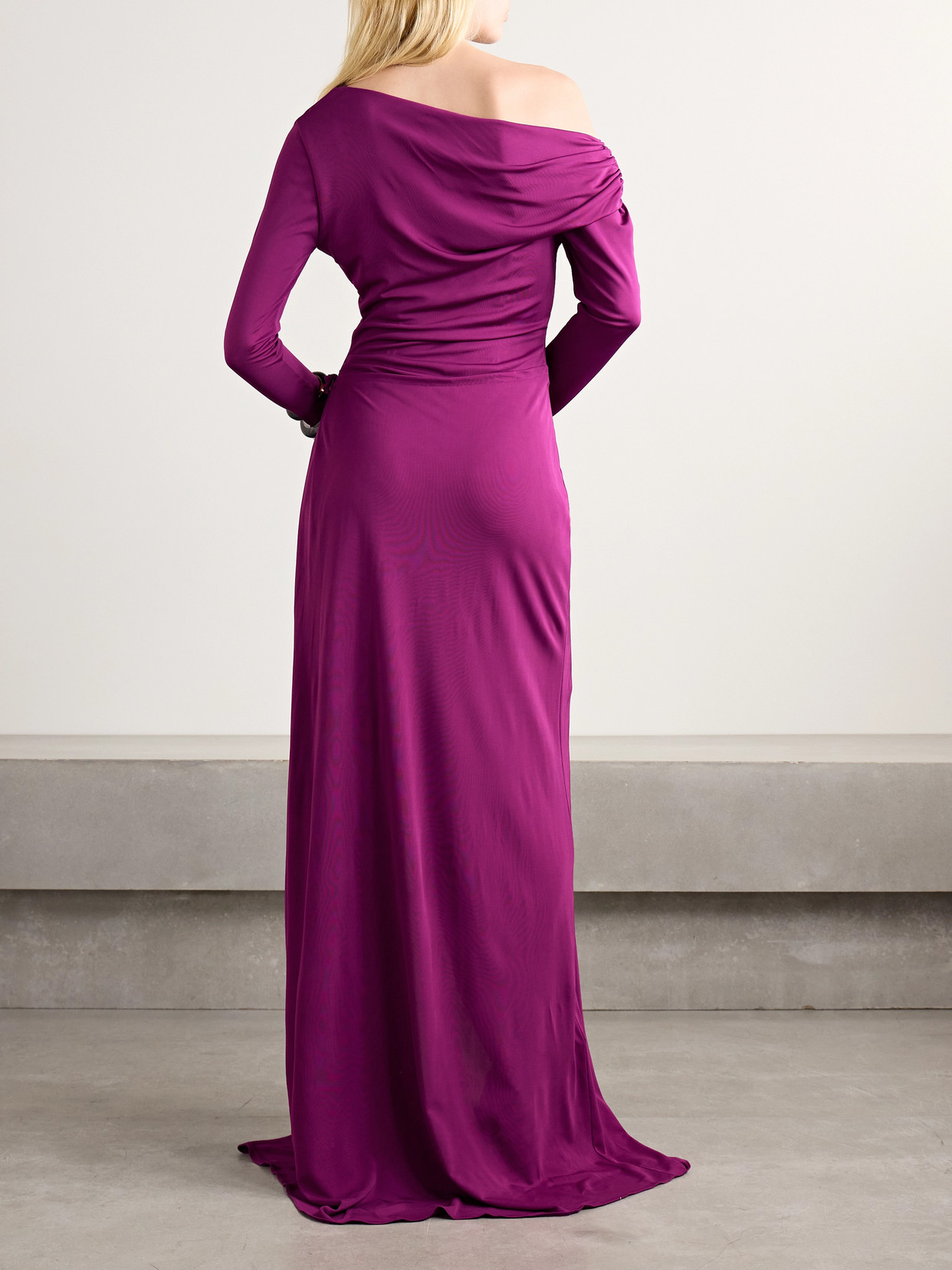 16arlington Polyta One-shoulder Pleated Draped Jersey Gown In Purple
