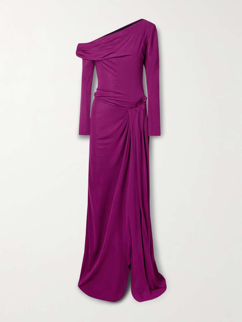 16Arlington Polyta One-shoulder Pleated Draped Jersey Gown