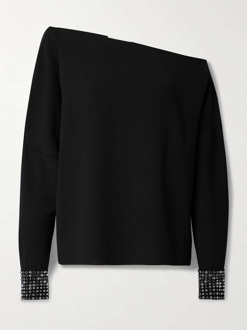 16Arlington Volante Off-the-shoulder Embellished Crepe Top