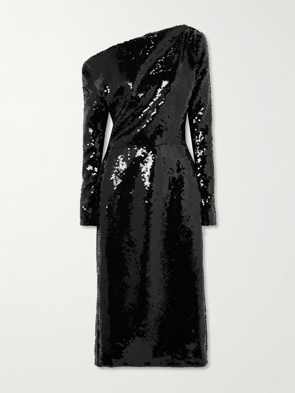 16ARLINGTON - Danae Draped Asymmetric Sequined Crepe Midi Dress - Black