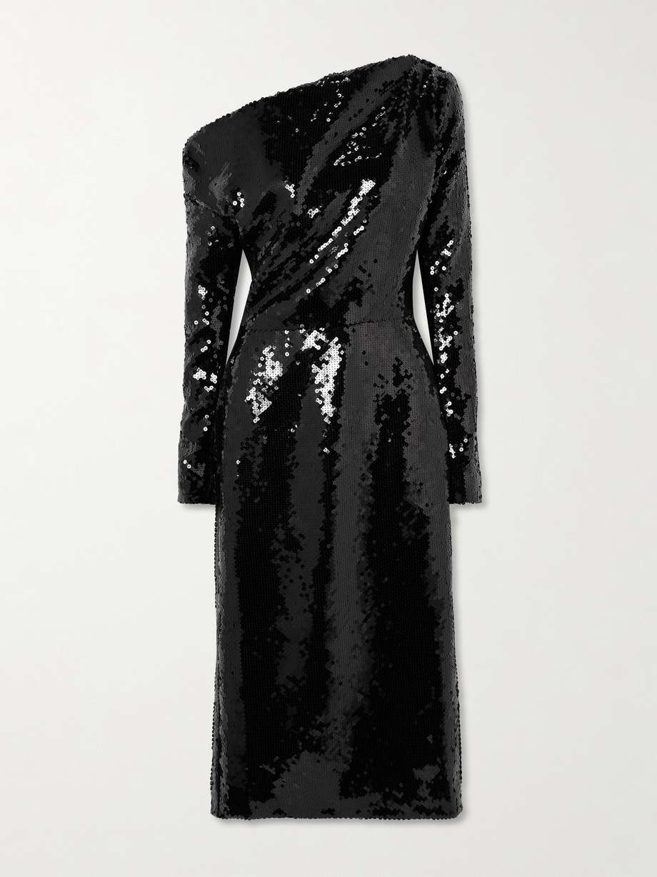 danae draped asymmetric sequined crepe midi dress