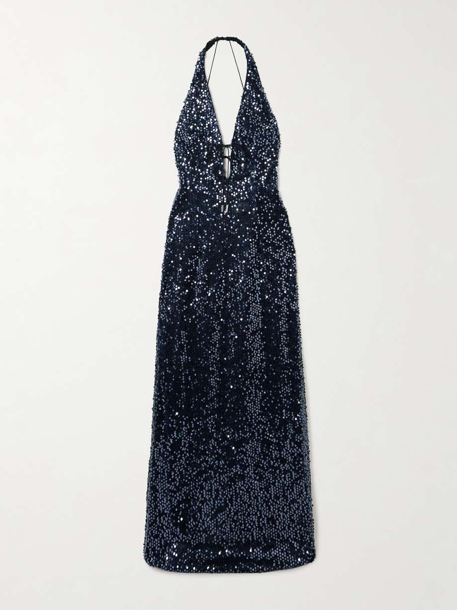 eima sequined tulle halterneck gown