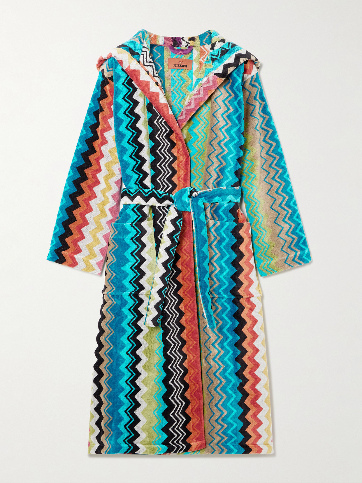 Missoni Giacomo Hooded Striped Cotton-terry Robe In Blue