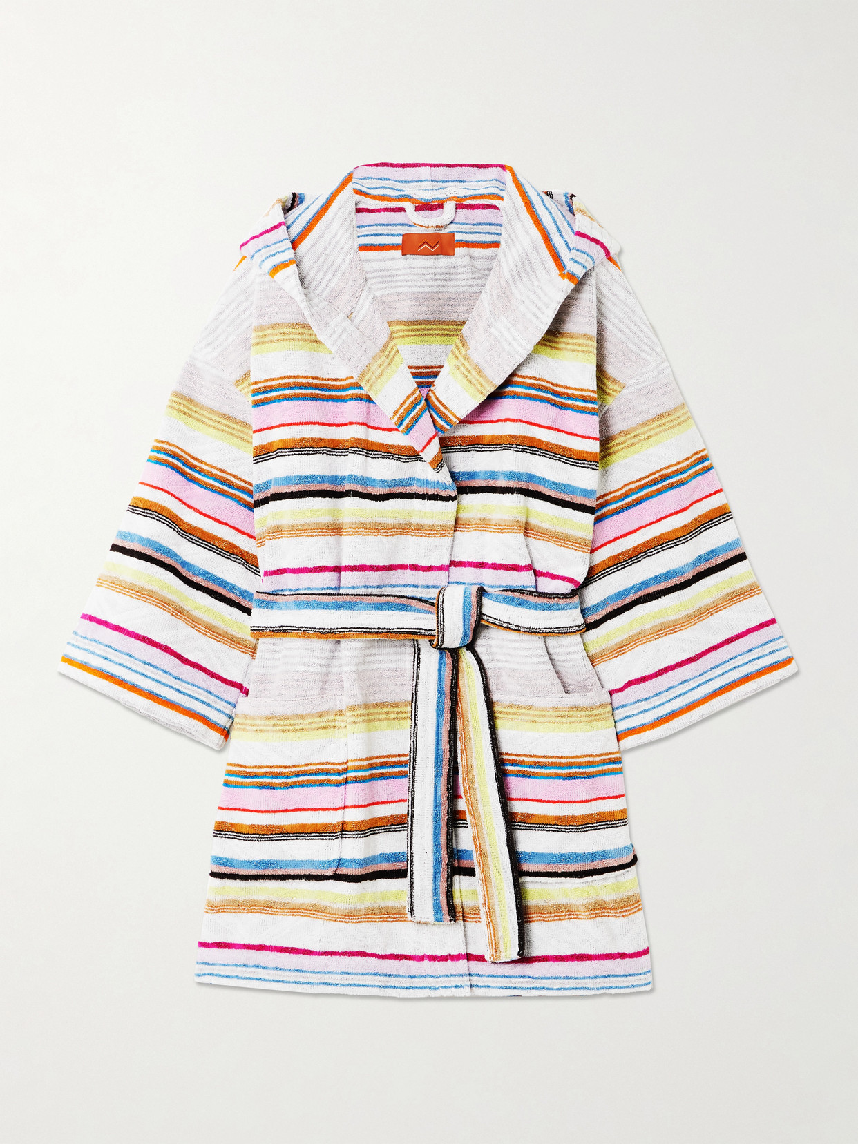 MISSONI MOONSHADOW HOODED STRIPED METALLIC COTTON-BLEND TERRY ROBE