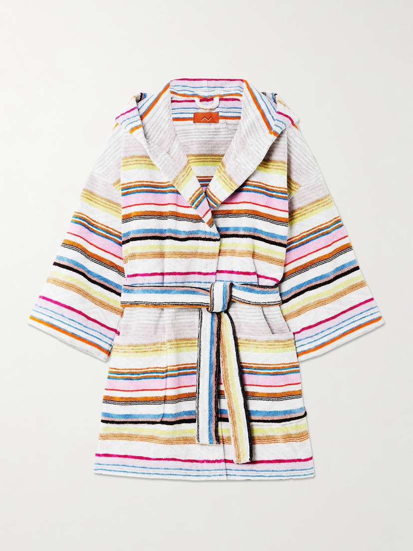 Missoni Moonshadow Hooded Striped Metallic Cotton-blend Terry Robe