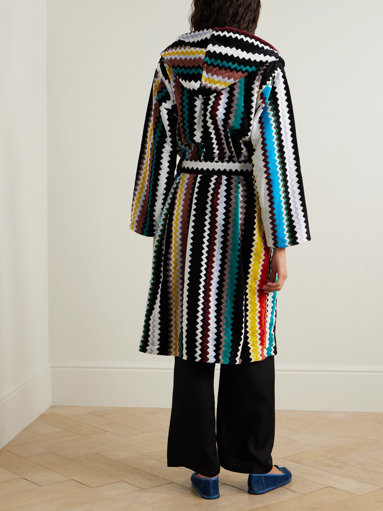 Missoni Curt Hooded Striped Cotton-terry Robe In Blue