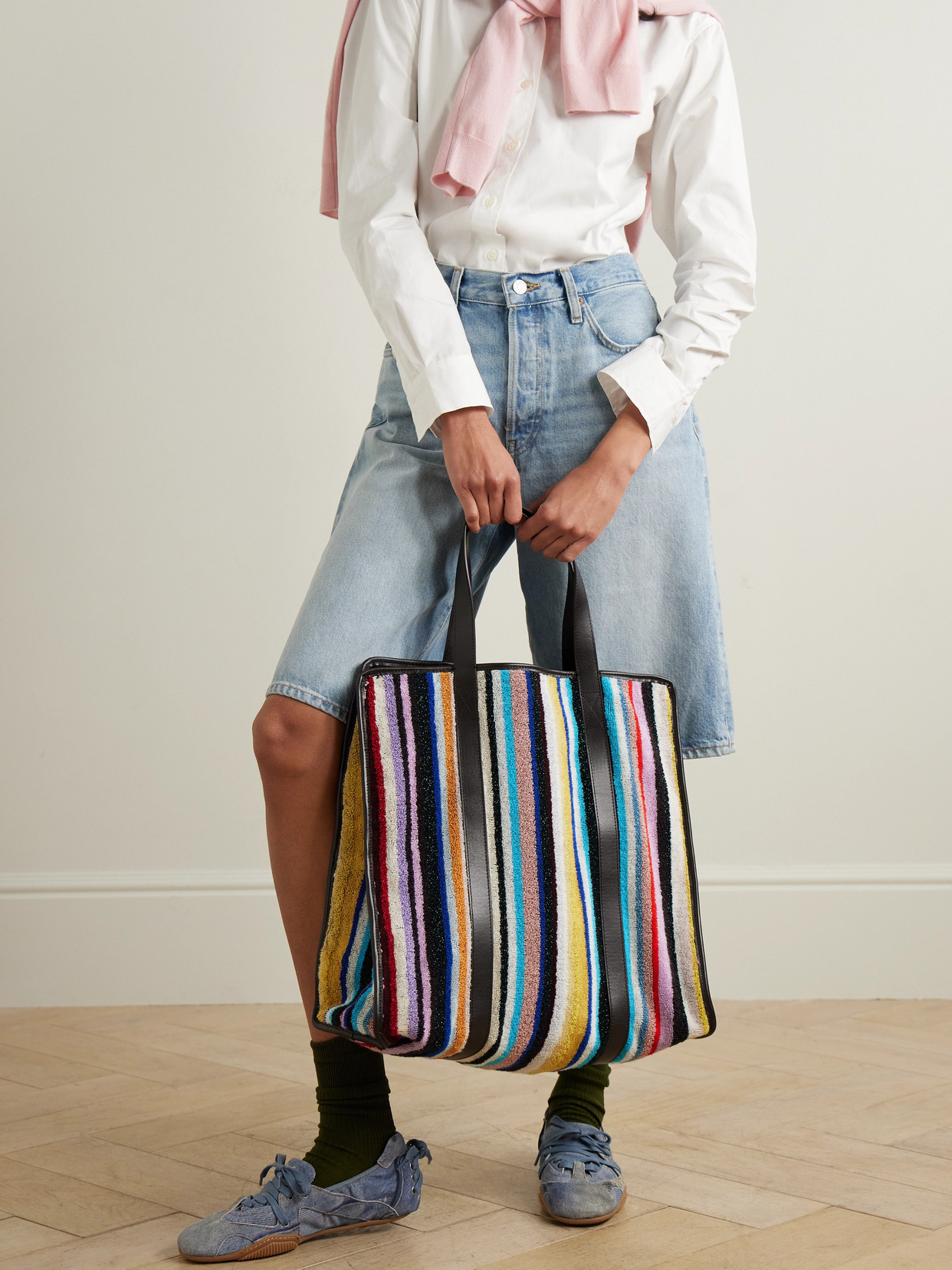 Missoni Chandler Leather-trimmed Striped Terry Tote In Pink