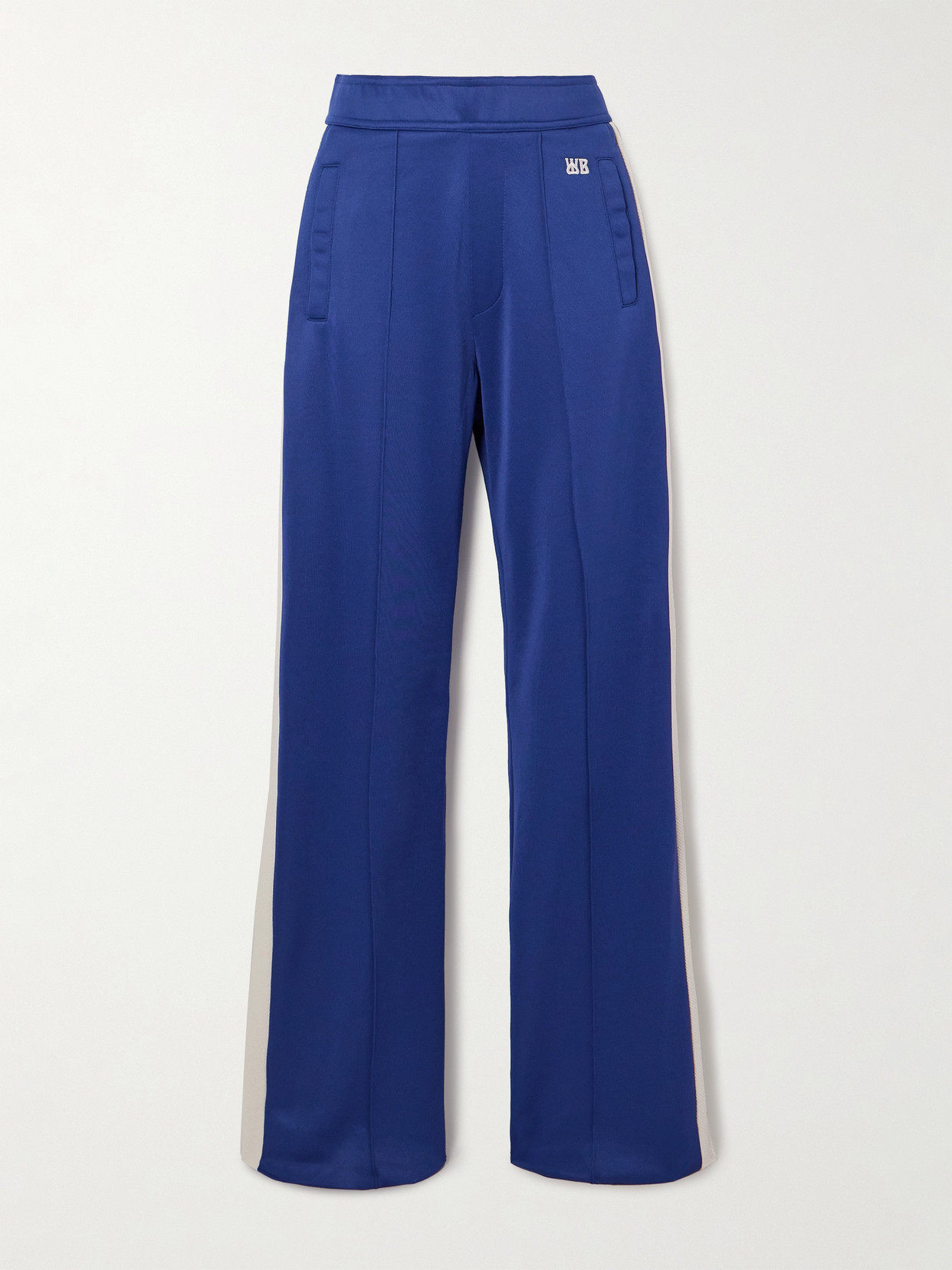 Wales Bonner Mantra Pointelle-trimmed Recycled-jersey Straight-leg Track Pants In Blue