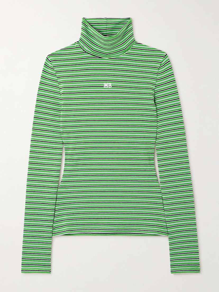 Wales Bonner Sonic Embroidered Striped Jersey Turtleneck Top