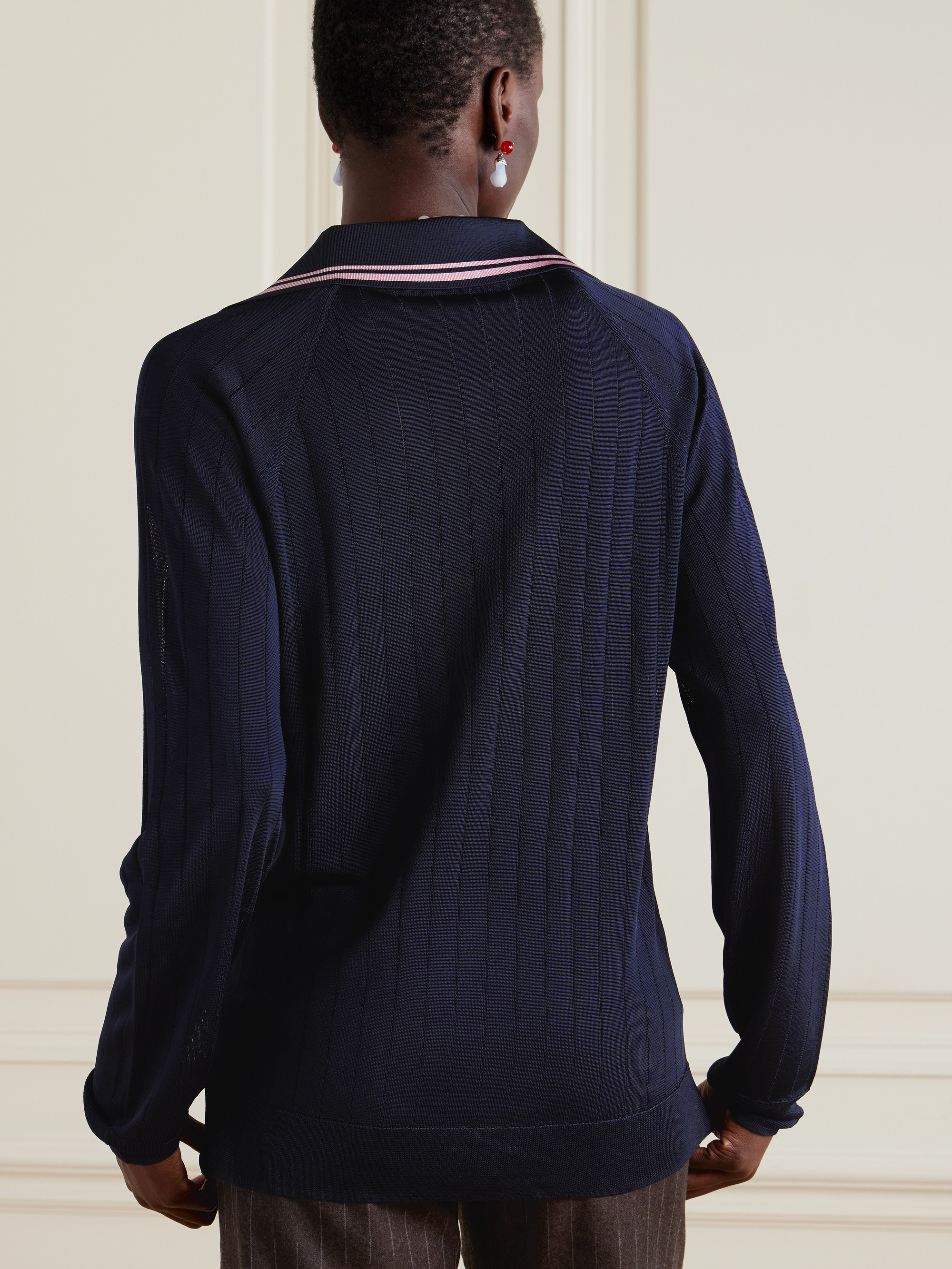 Wales Bonner - Roots embroidered ribbed polo shirt | Plush