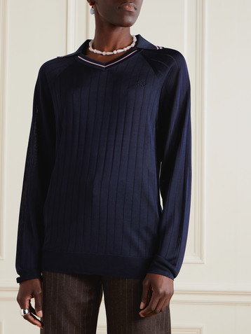 Wales Bonner - Roots embroidered ribbed polo shirt | Plush