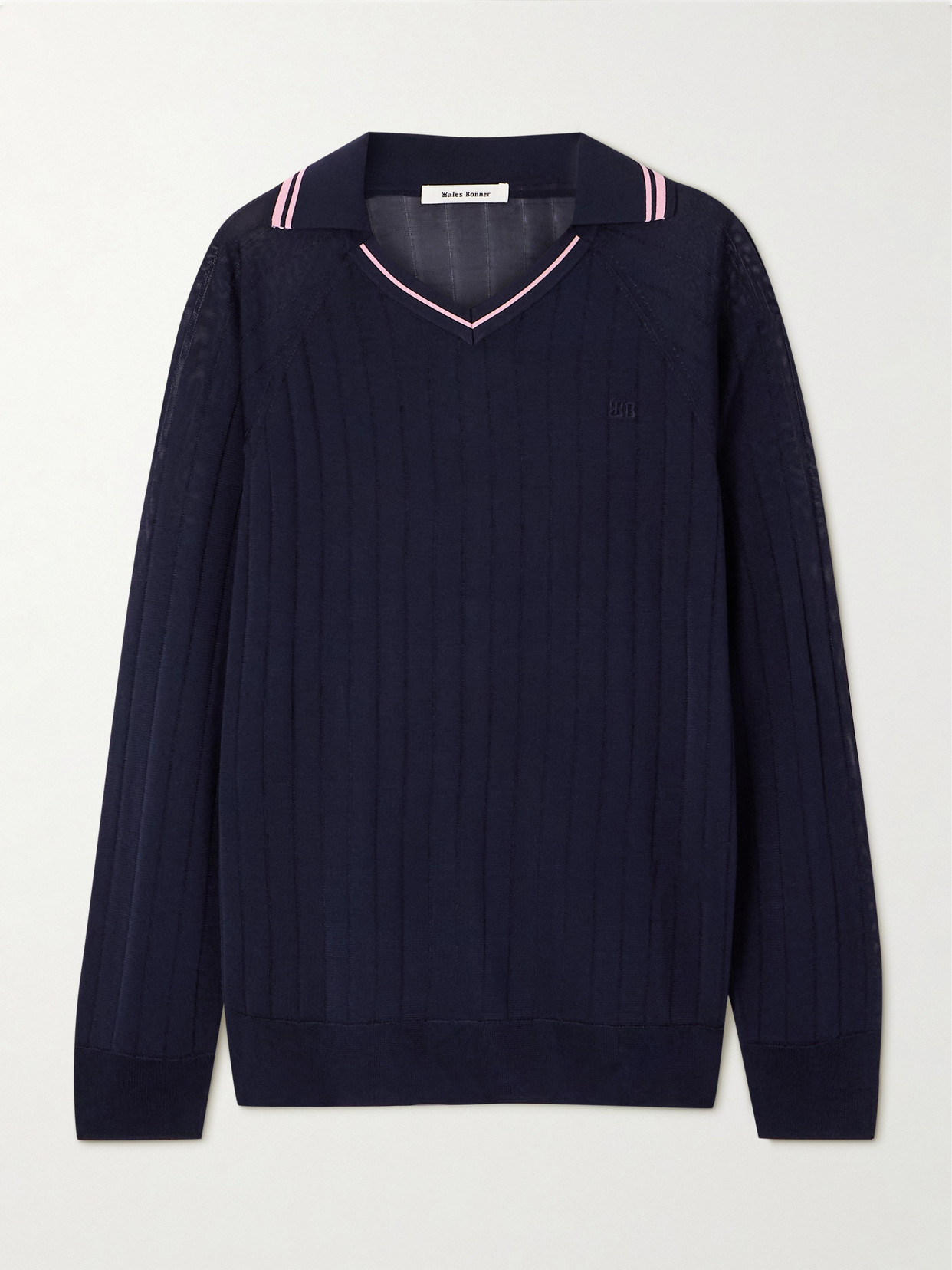 Wales Bonner Roots Embroidered Ribbed Polo Shirt In Blue