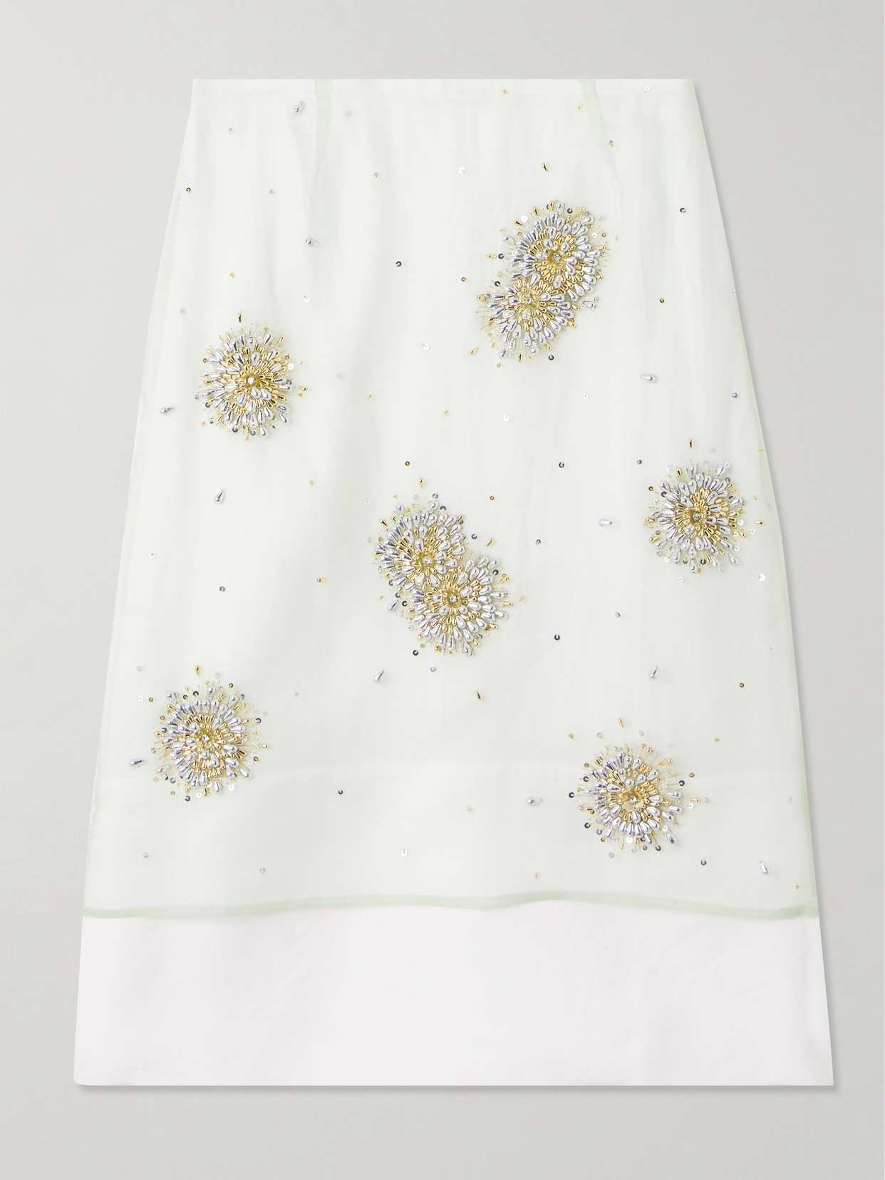 Wales Bonner - Triumph Layered Embellished Silk-organza And Crepe Midi Skirt - White