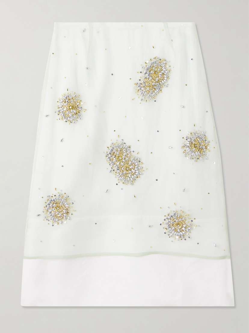 Wales Bonner Triumph Layered Embellished Silk-organza And Crepe Midi Skirt