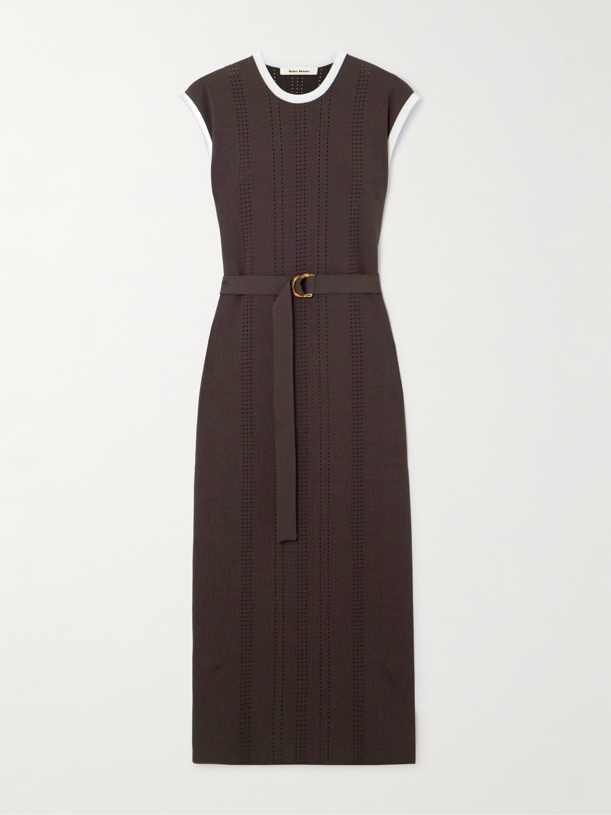 Wales Bonner Rhyme Belted Pointelle-knit Midi Dress In Brown