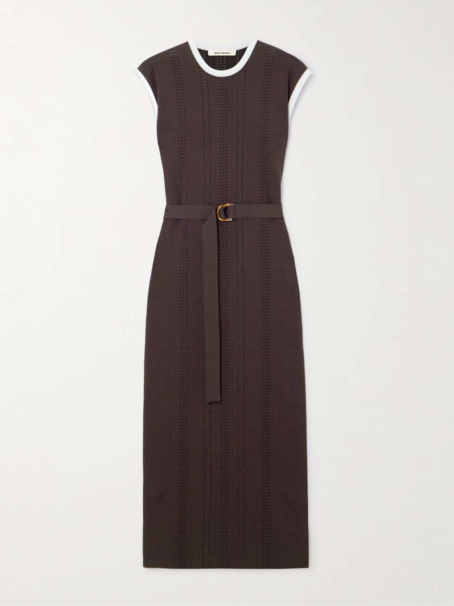 rhyme belted pointelle-knit midi dress