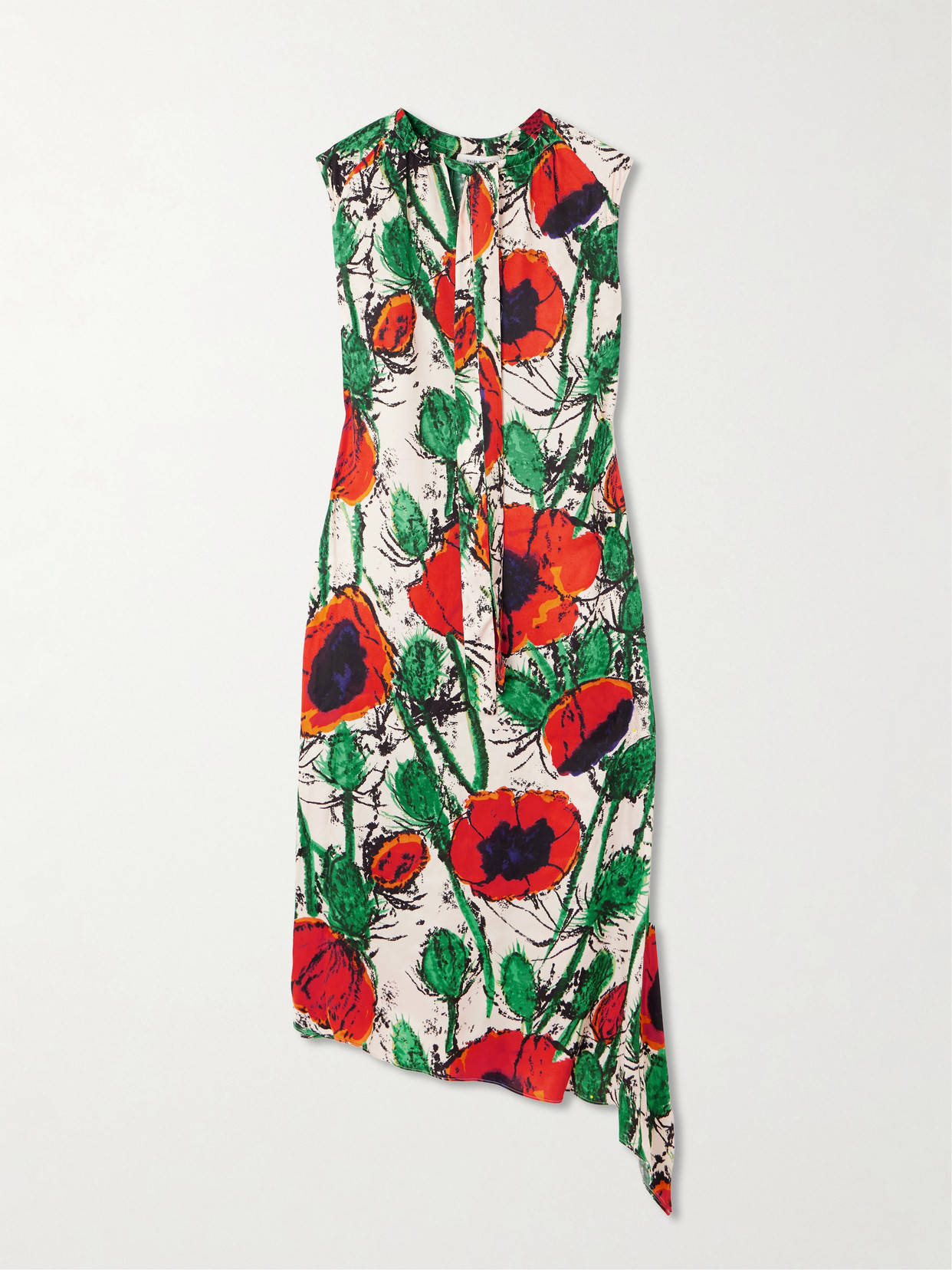 Wales Bonner Calypso Asymmetric Floral Twill Dress In Red