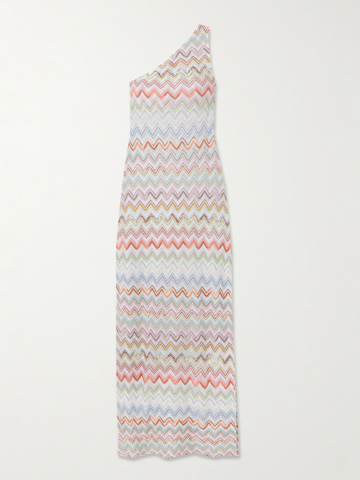 Missoni One-shoulder Striped Metallic Crochet-knit Coverup In Multi