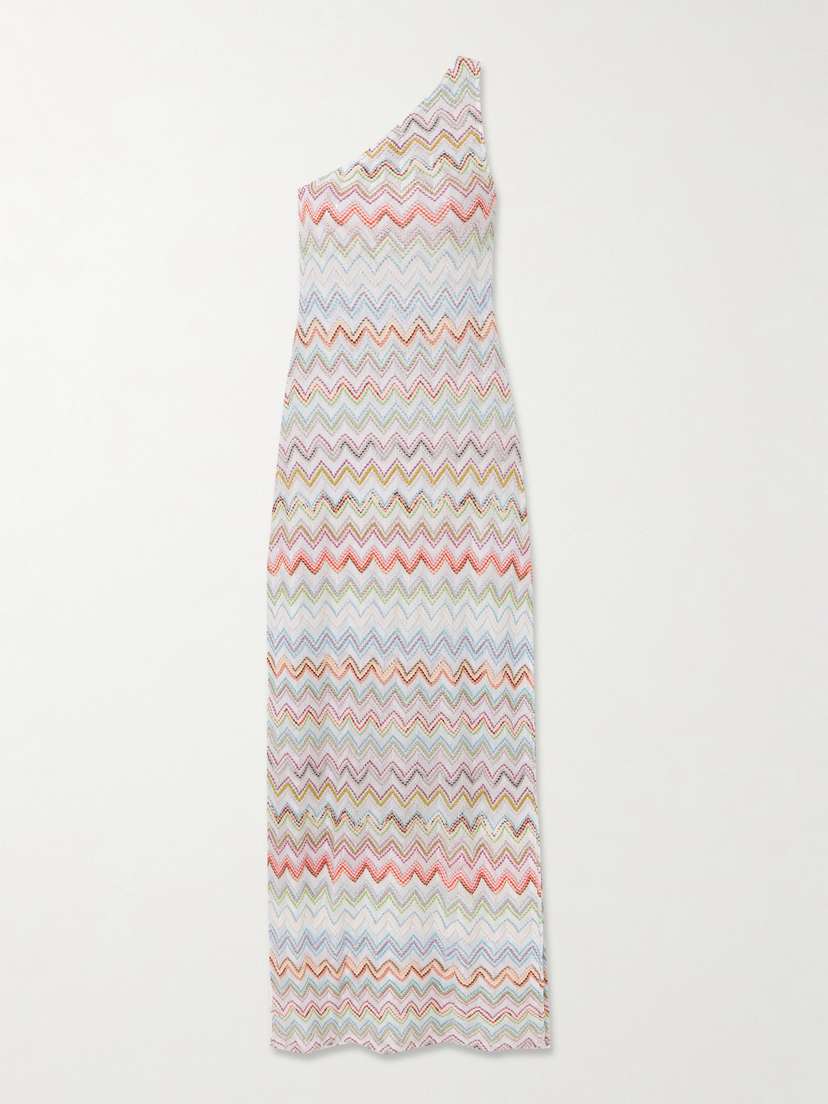 Missoni One-shoulder Striped Metallic Crochet-knit Coverup