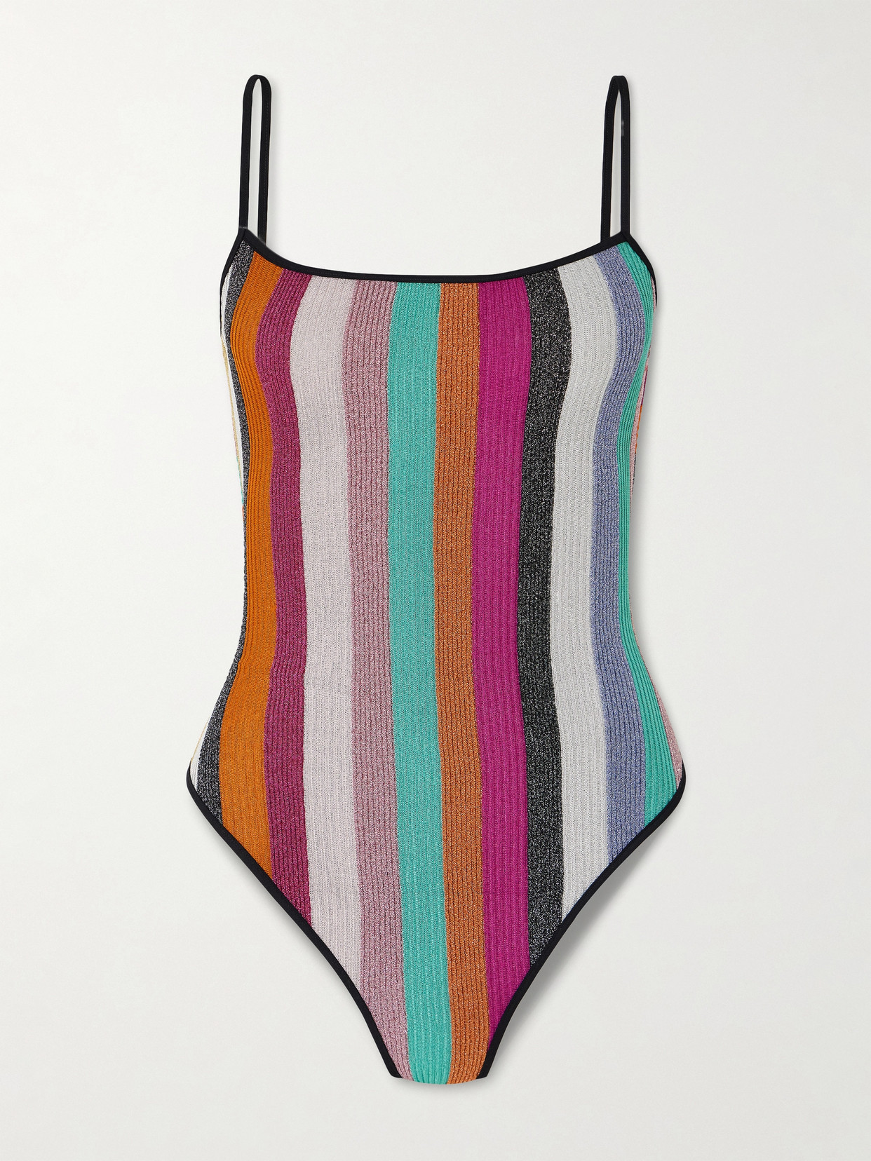 Missoni Mare Striped Metallic Ribbed Crochet-knit Swimsuit In Multi