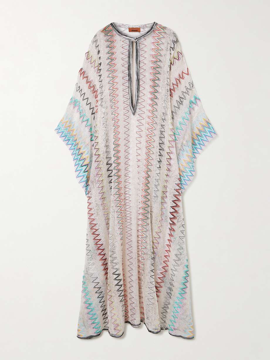 sequined striped embroidered open-knit coverup