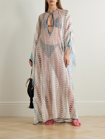 Missoni Sequined striped embroidered open-knit coverup