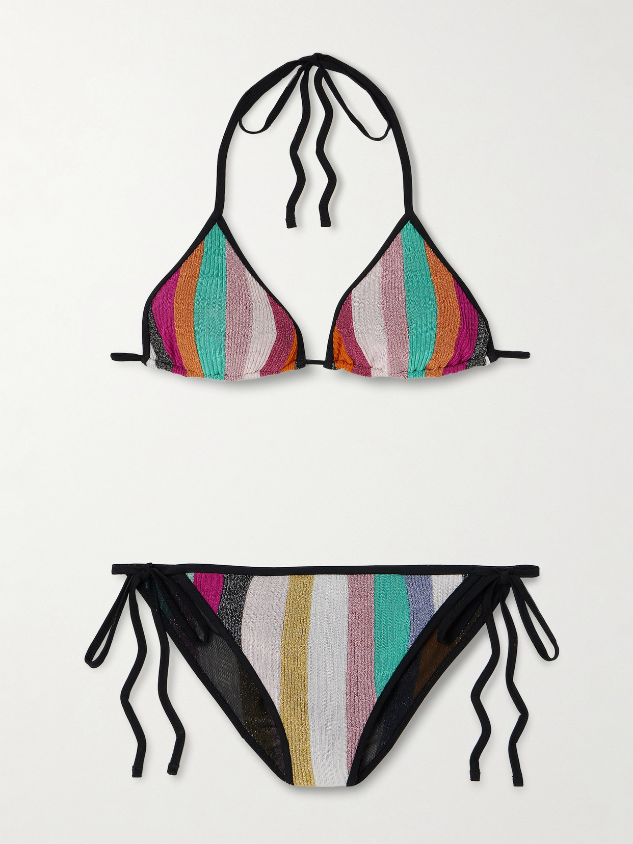 Missoni Mare Striped Metallic Ribbed Crochet-knit Triangle Bikini In Multi