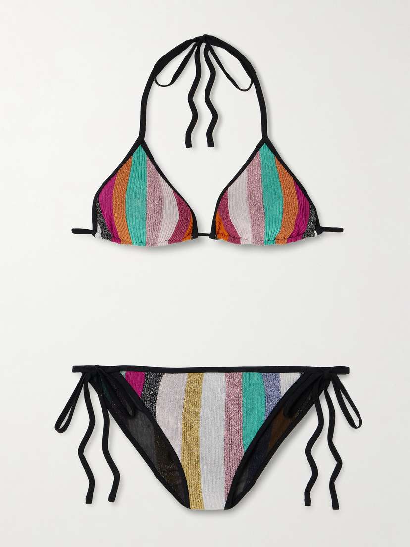 Missoni Mare Striped Metallic Ribbed Crochet-knit Triangle Bikini