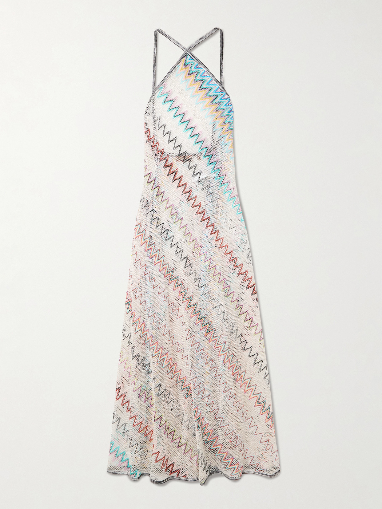 Missoni Mare Striped Metallic Crochet-knit Halterneck Dress In White