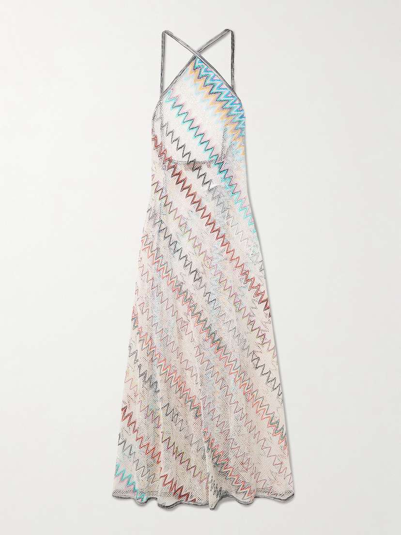 Missoni Mare Striped Metallic Crochet-knit Halterneck Dress