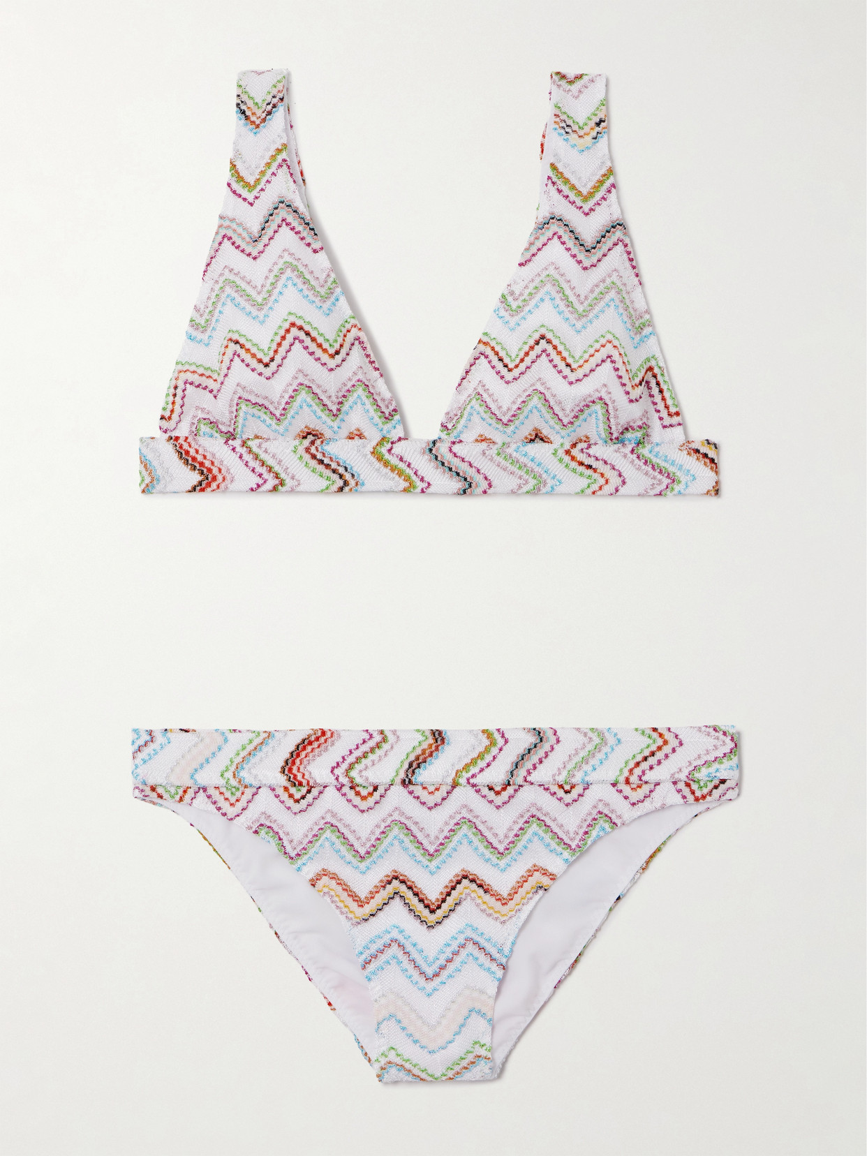 Missoni Striped Metallic Crochet-knit Bikini In White