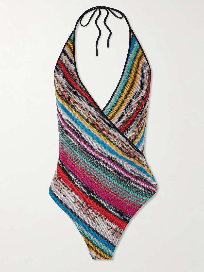 Missoni Mare Striped Metallic Crochet-knit Halterneck Swimsuit