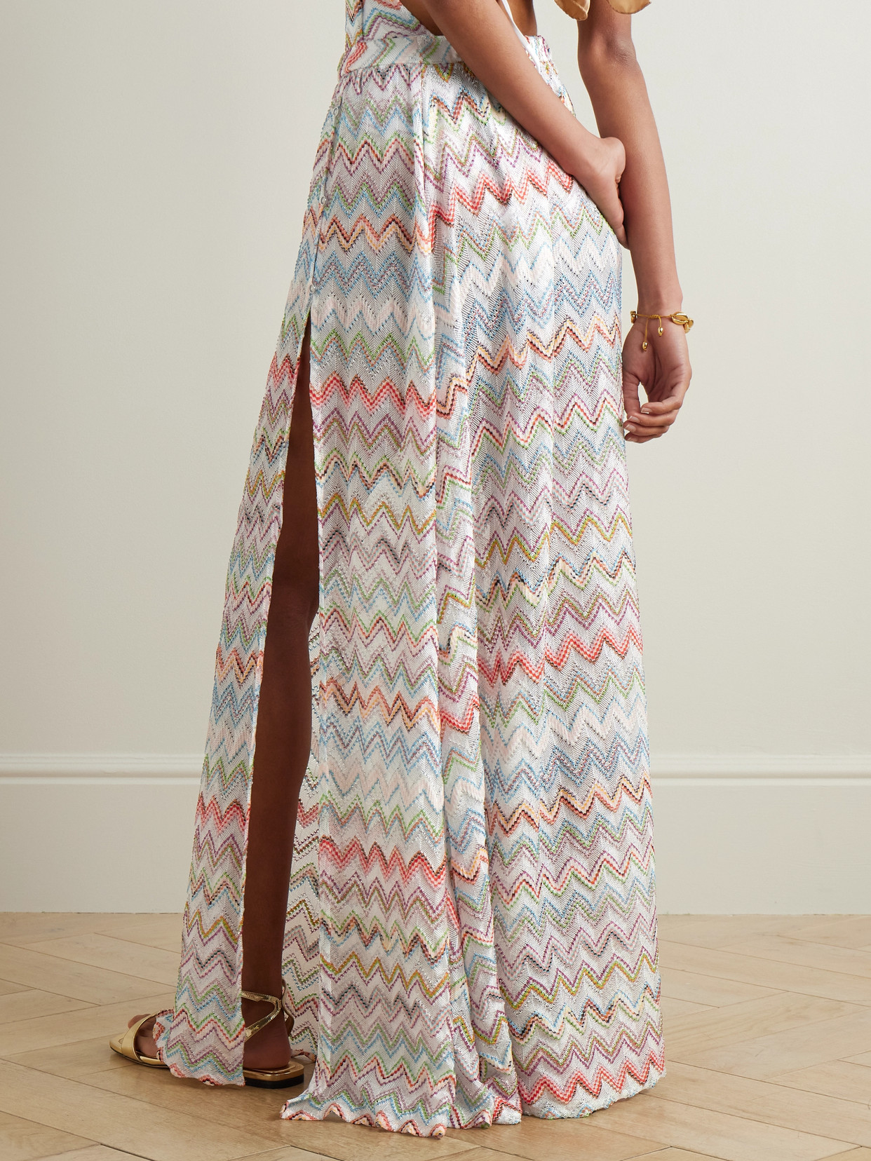 MISSONI STRIPED METALLIC CROCHET-KNIT MAXI SKIRT