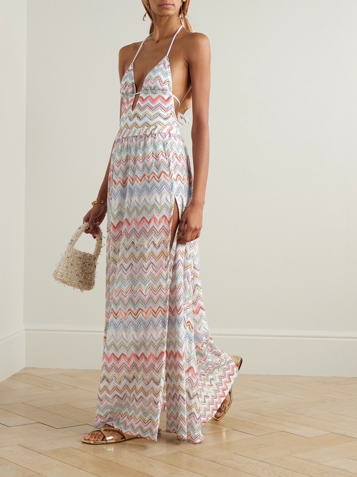 MISSONI STRIPED METALLIC CROCHET-KNIT MAXI SKIRT