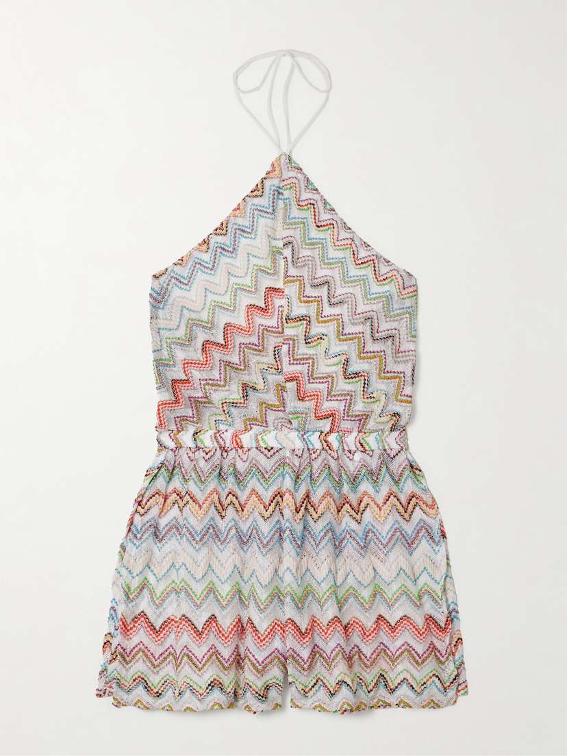 Missoni Metallic Crochet-knit Halterneck Playsuit