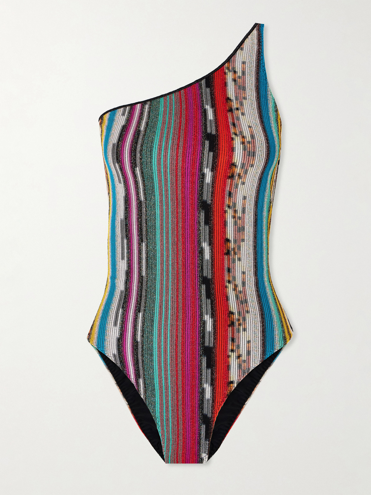Missoni Mare One-shoulder Metallic Crochet-knit Swimsuit In Multi