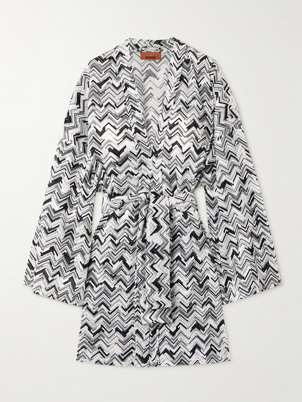 Missoni Belted Striped Crochet-knit Dressing Gown In Black